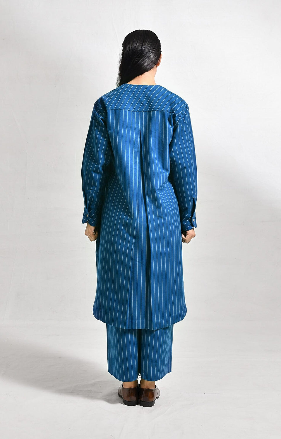 colbat blue cotton striped box front slit kurta co-ord set of 2