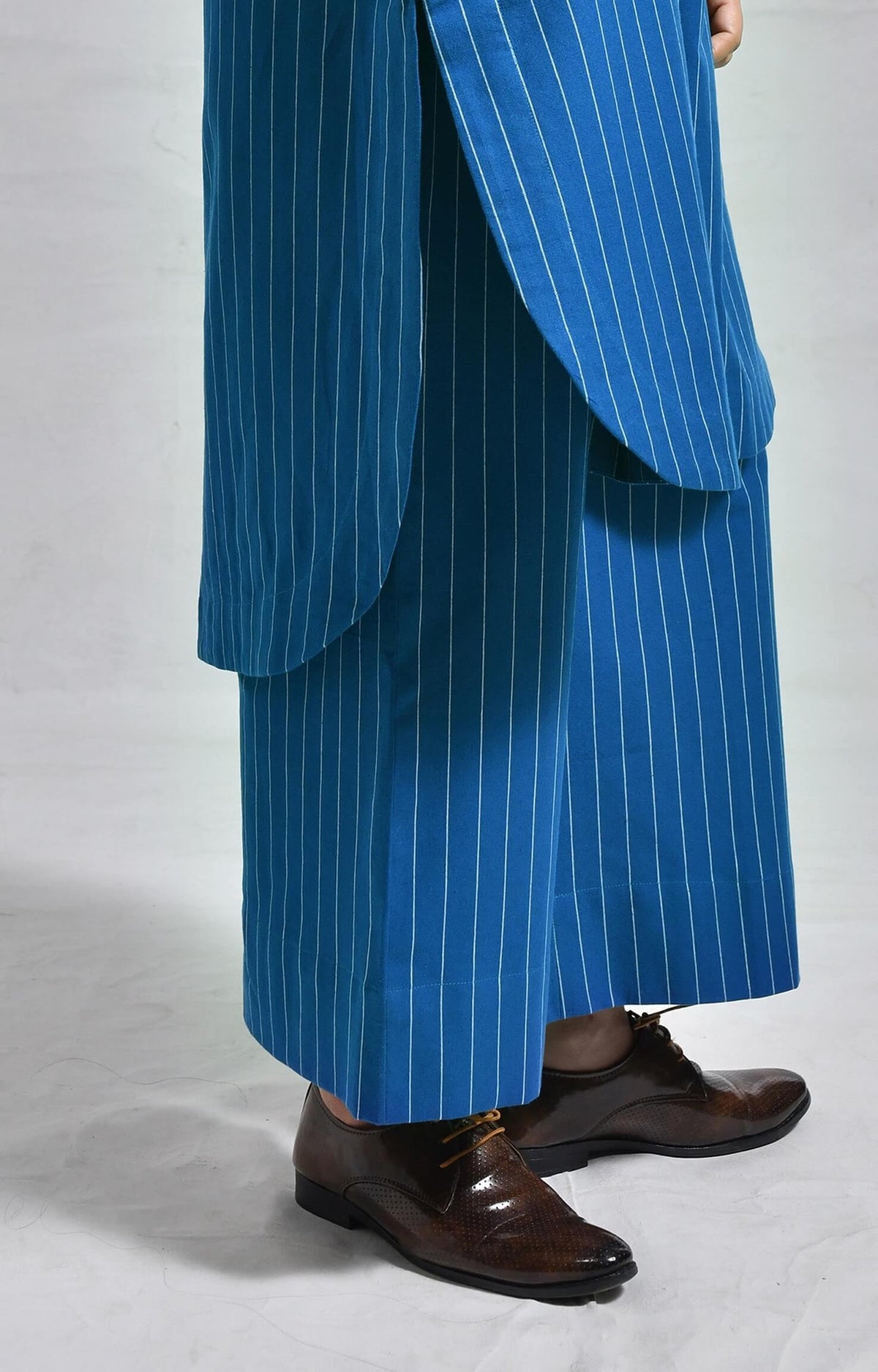 colbat blue cotton striped box front slit kurta co-ord set of 2