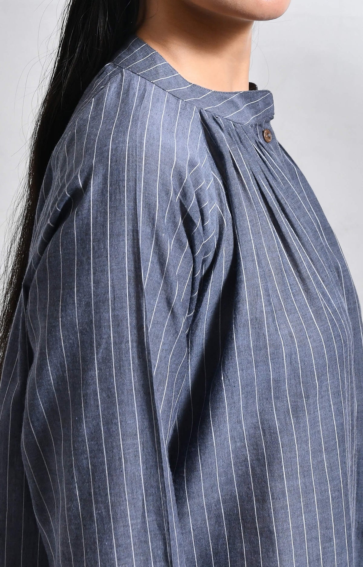 Khadi charcoal striped neck gather co-ord set for women