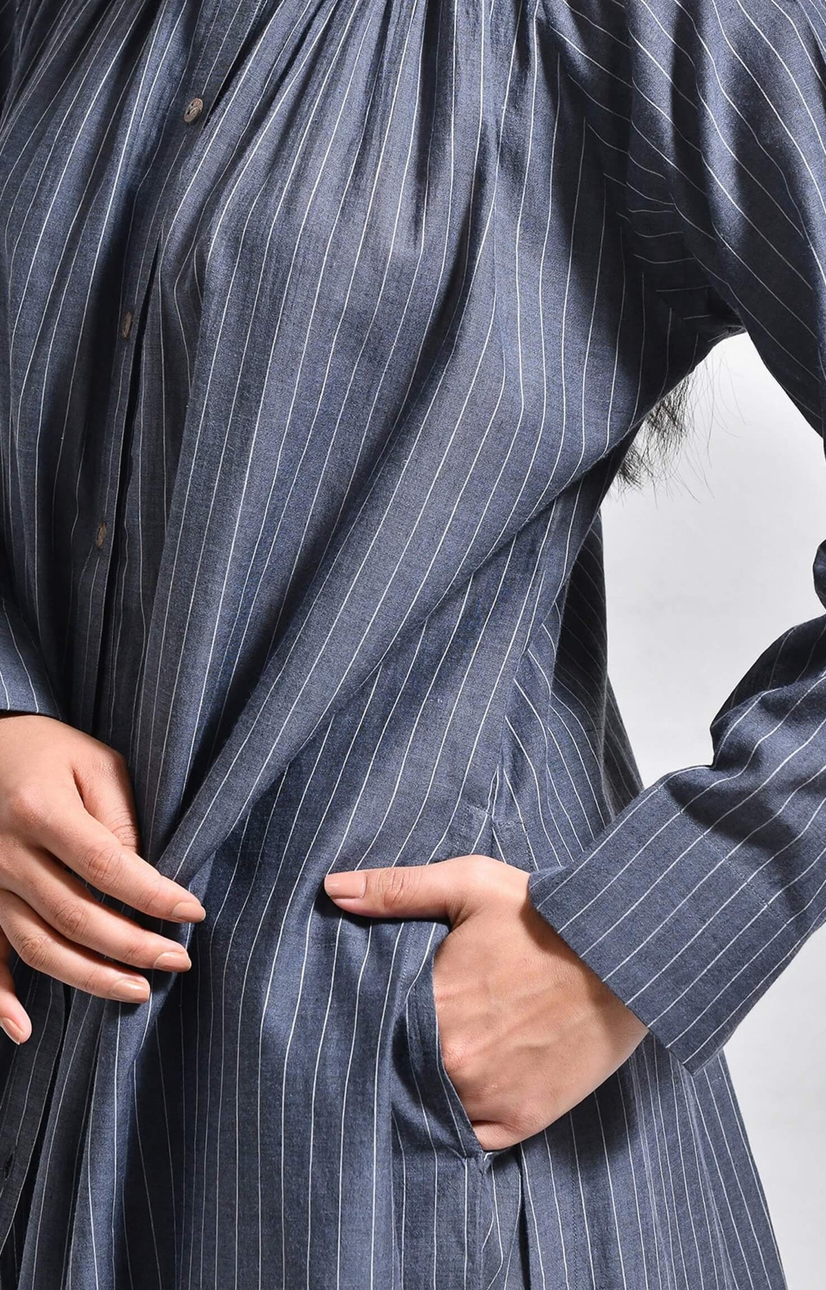 Khadi charcoal striped neck gather co-ord set for women