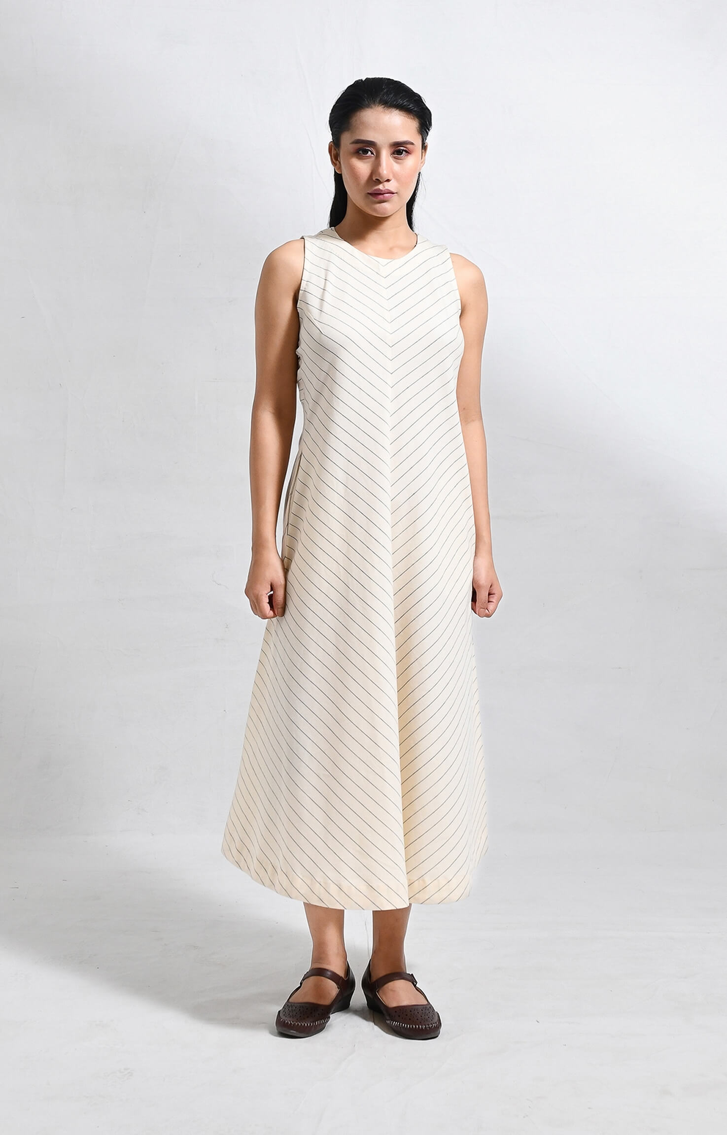 Pinstriped Monette Dress- White