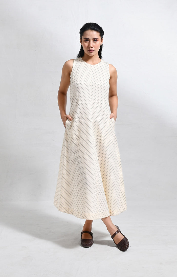Pinstriped Ingrid Dress- White