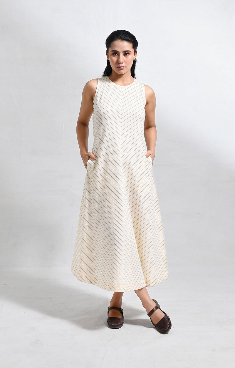 Pinstriped Ingrid Dress- White