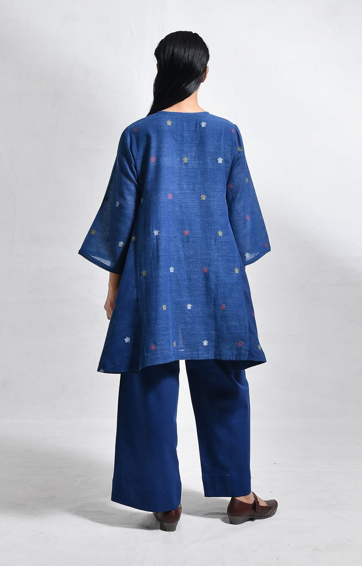 Elara indigo jamdani short side gather co-ord set - handloom wear