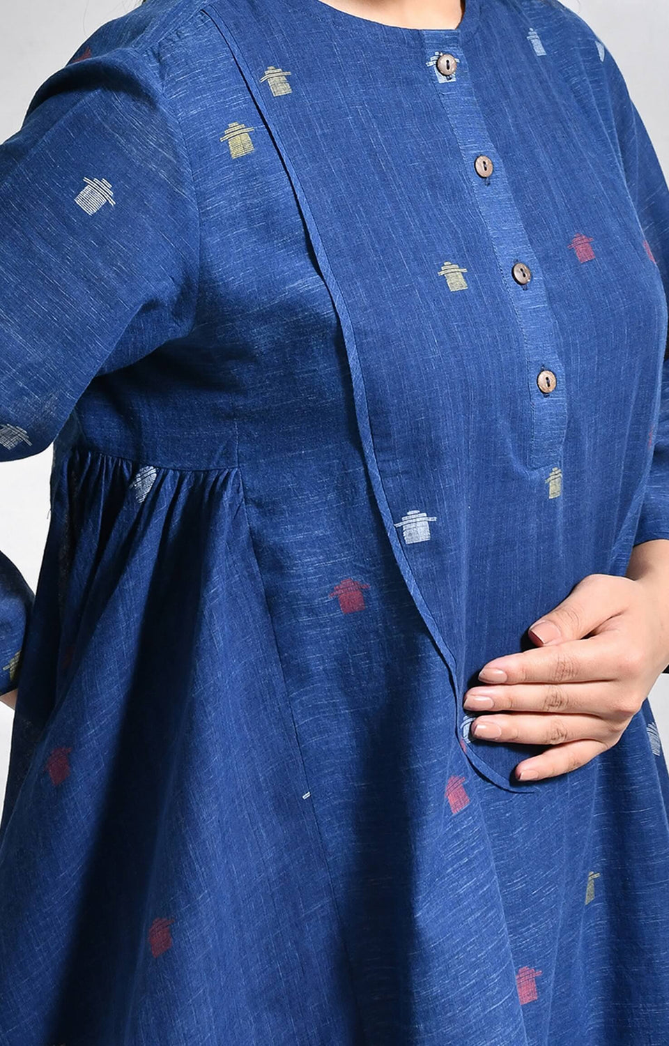 Elara indigo jamdani short side gather co-ord set - handloom wear