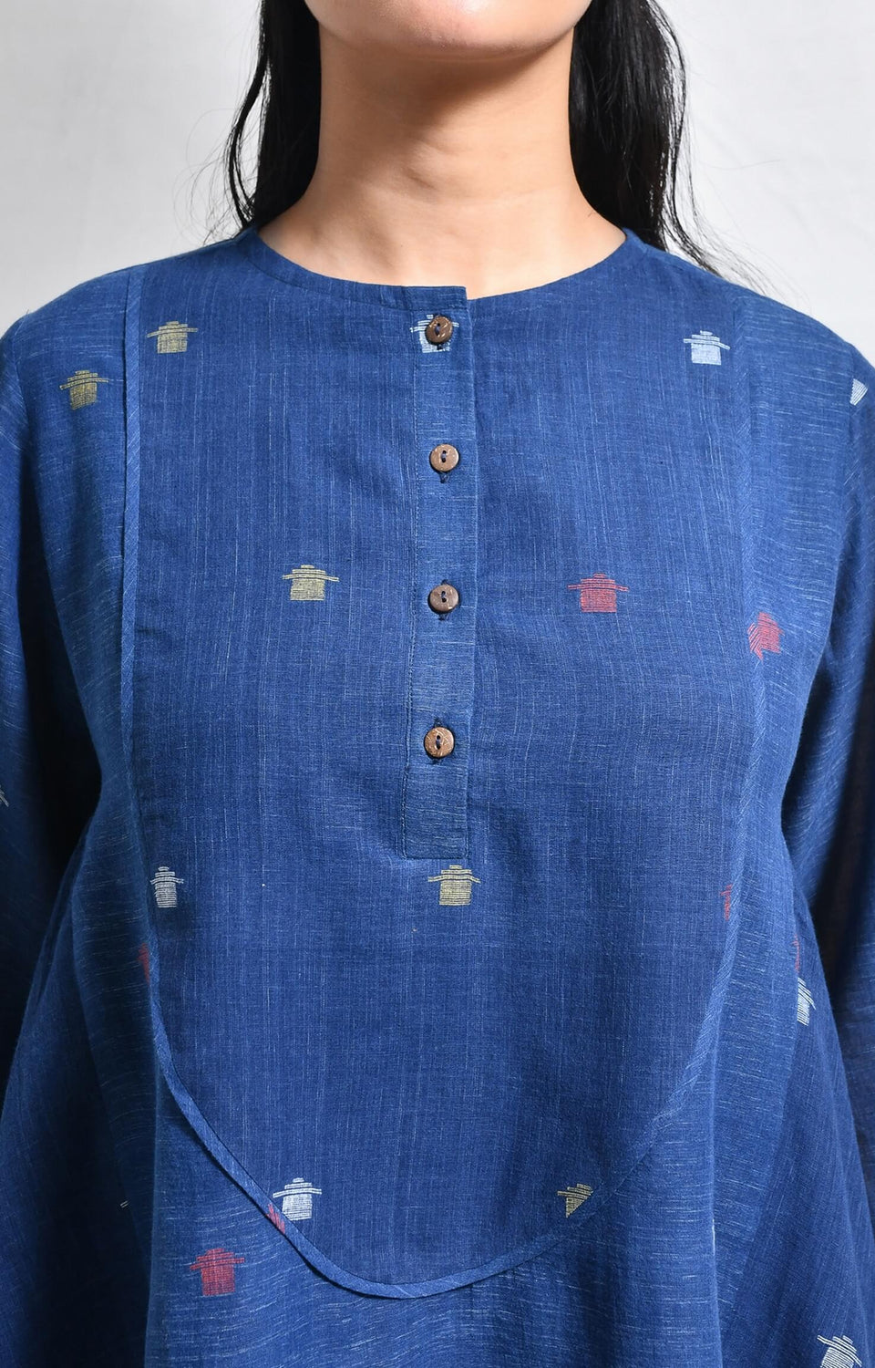 Elara indigo jamdani short side gather co-ord set - handloom wear