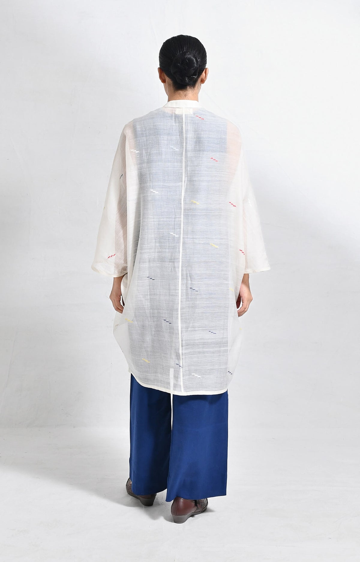 White-Blue Block print jamdani kaftan set for women – Hiranya