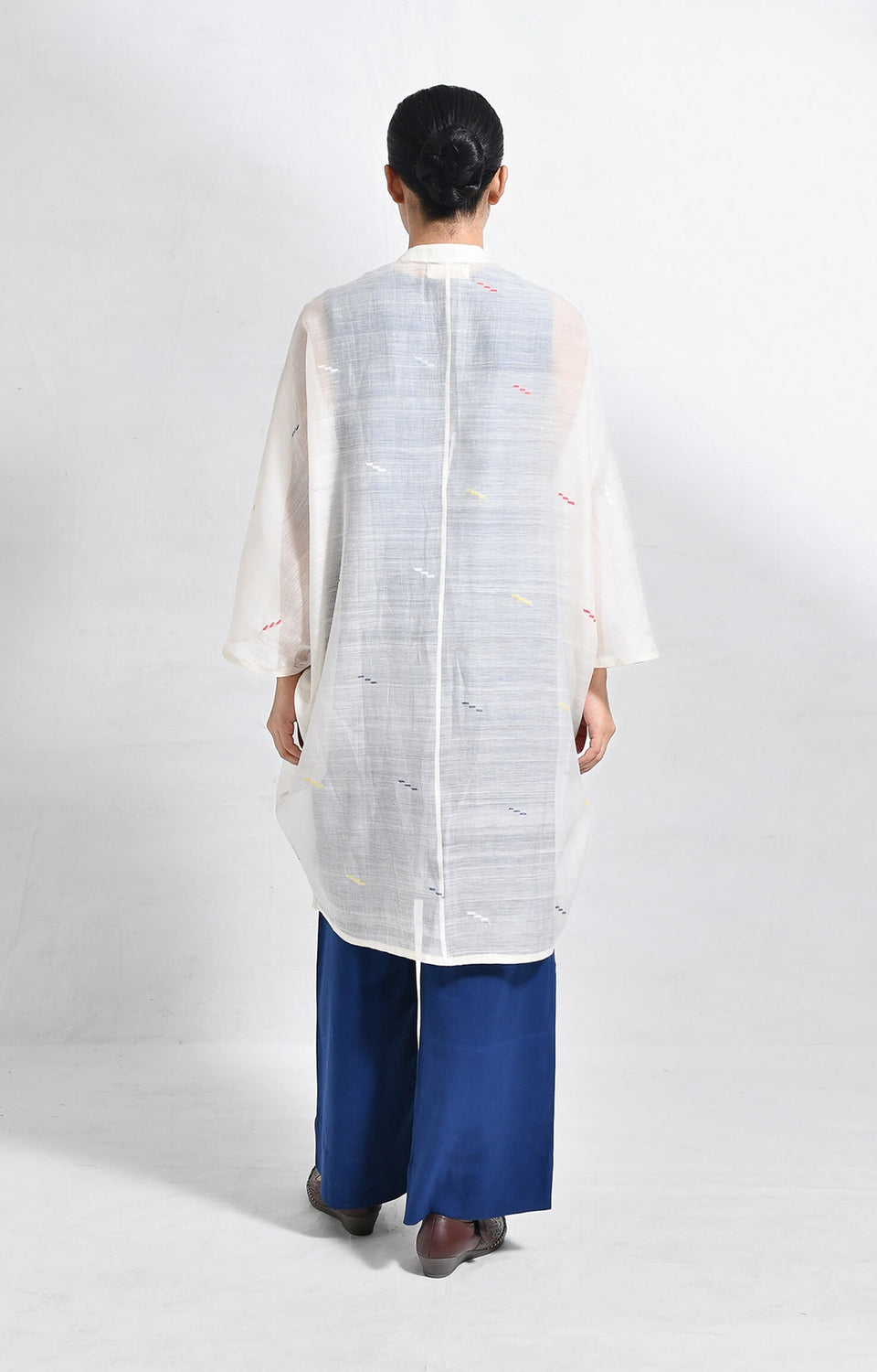White-Blue Block print jamdani kaftan set for women – Hiranya