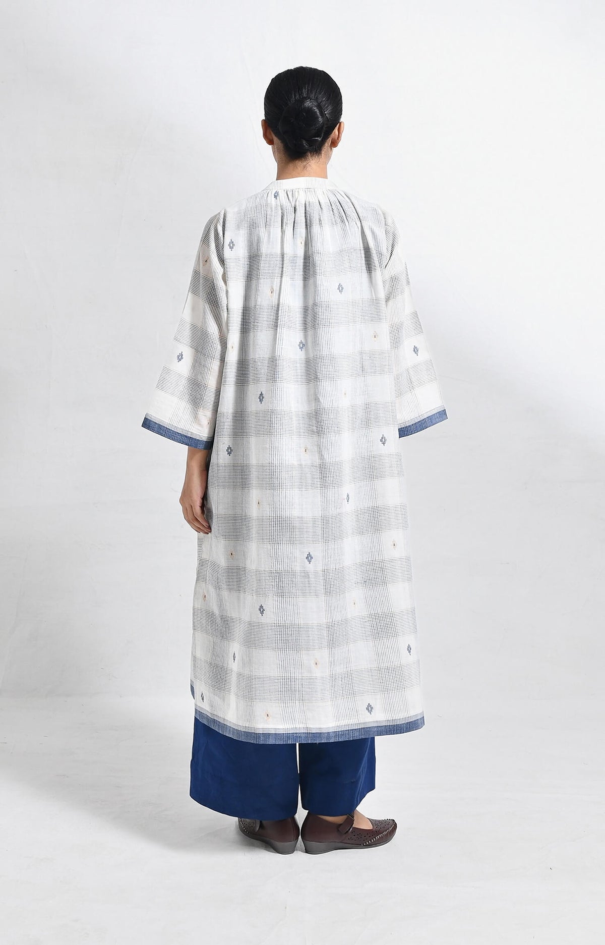 Indigo jamdani jacket co-ord 3-piece set - handloom ethnic