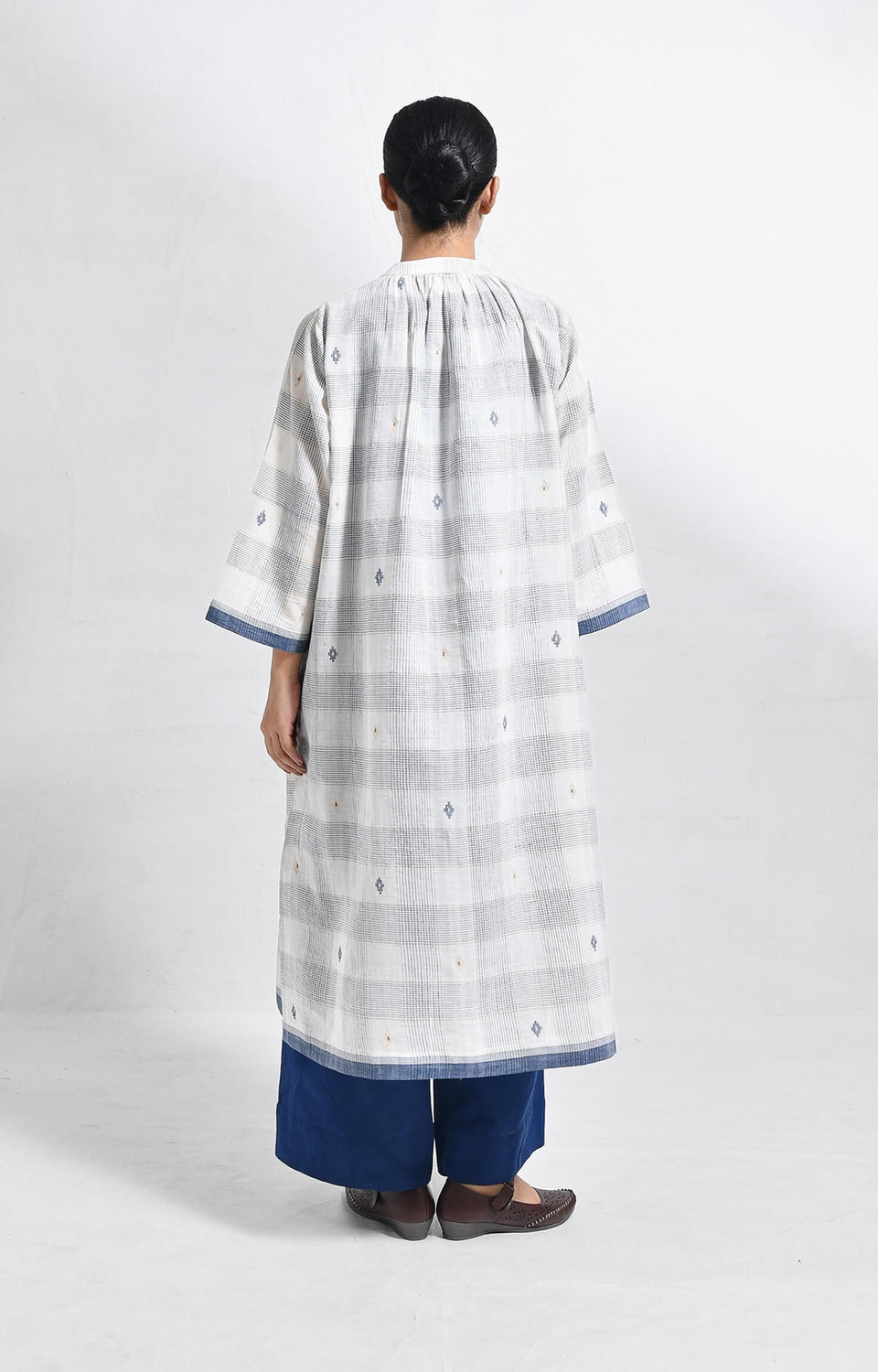 Indigo jamdani jacket co-ord 3-piece set - handloom ethnic