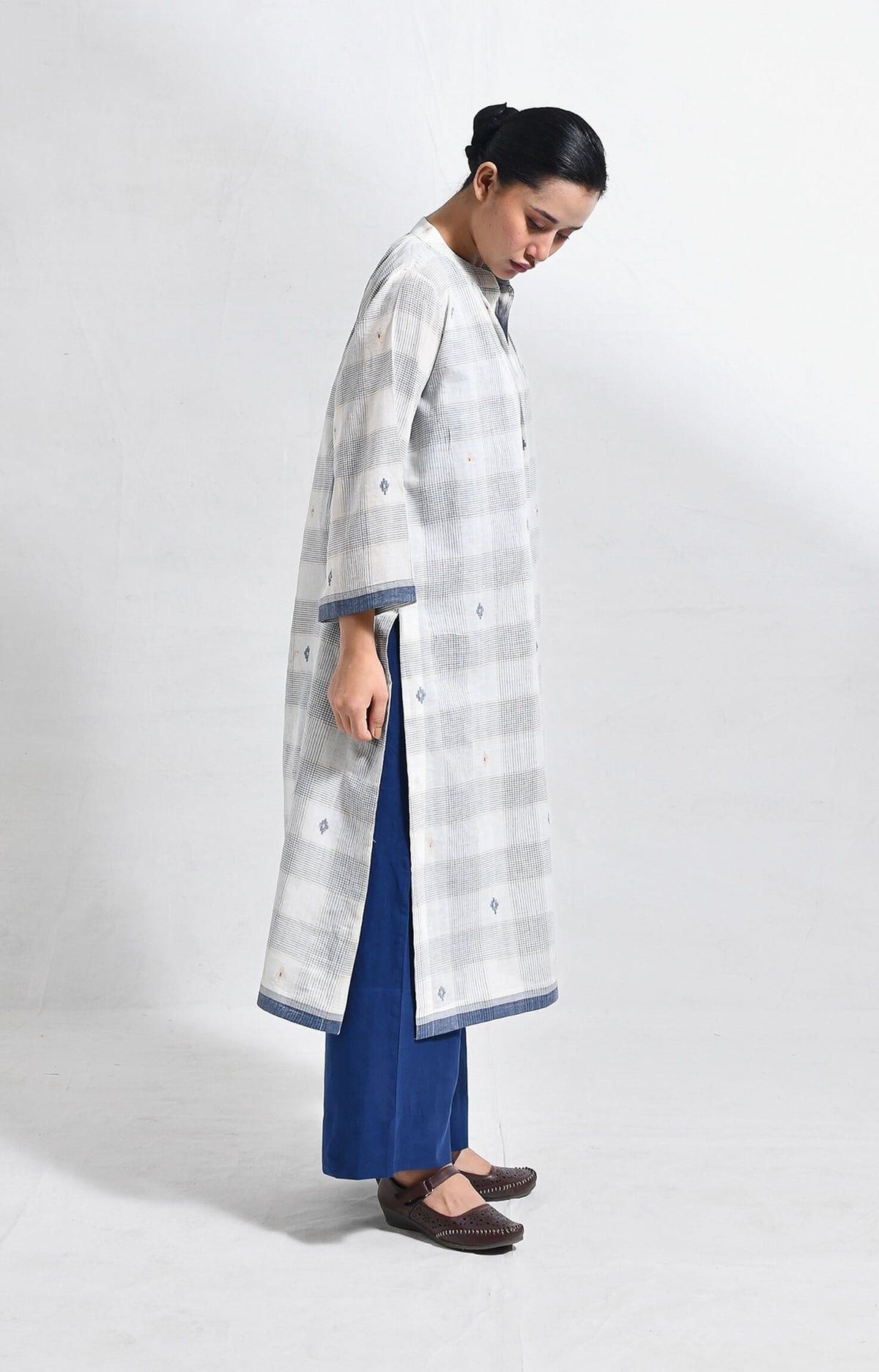 Indigo jamdani jacket co-ord 3-piece set - handloom ethnic