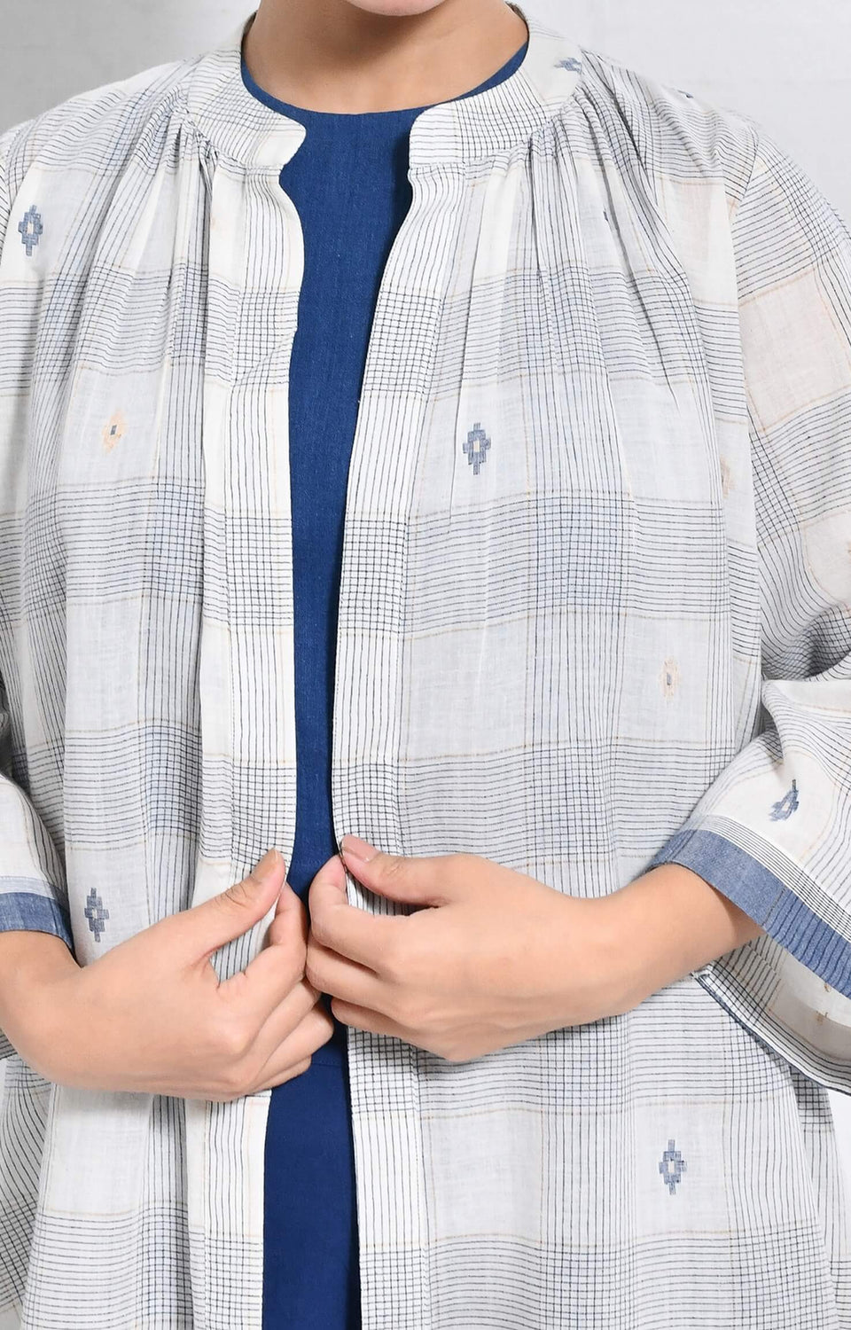 Indigo jamdani jacket co-ord 3-piece set - handloom ethnic