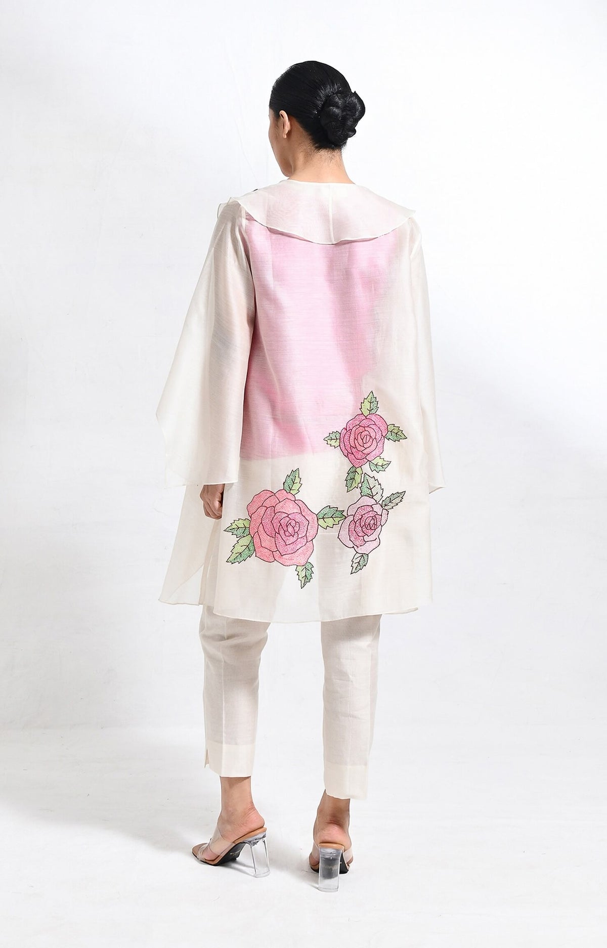 Rose chanderi silk jacket co-ord set of 3 – handwoven co-ord set - Hiranya