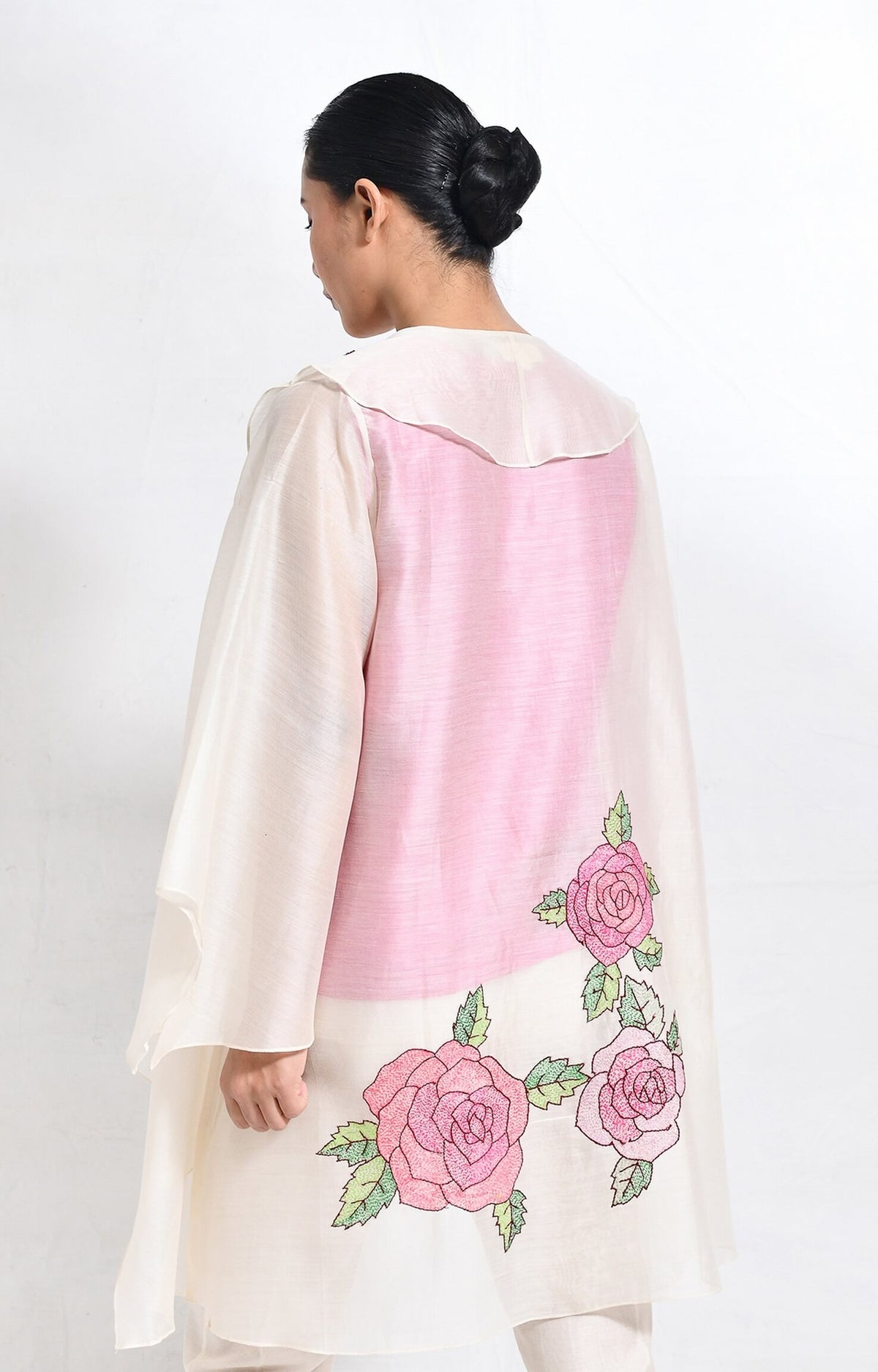 Rose chanderi silk jacket co-ord set of 3 – handwoven co-ord set - Hiranya