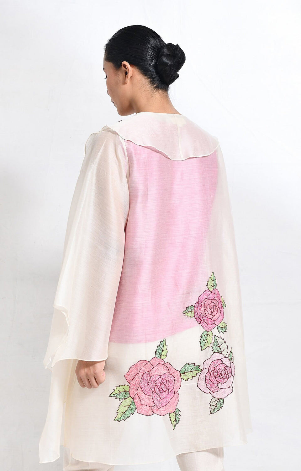 Rose chanderi silk jacket co-ord set of 3 – handwoven co-ord set - Hiranya