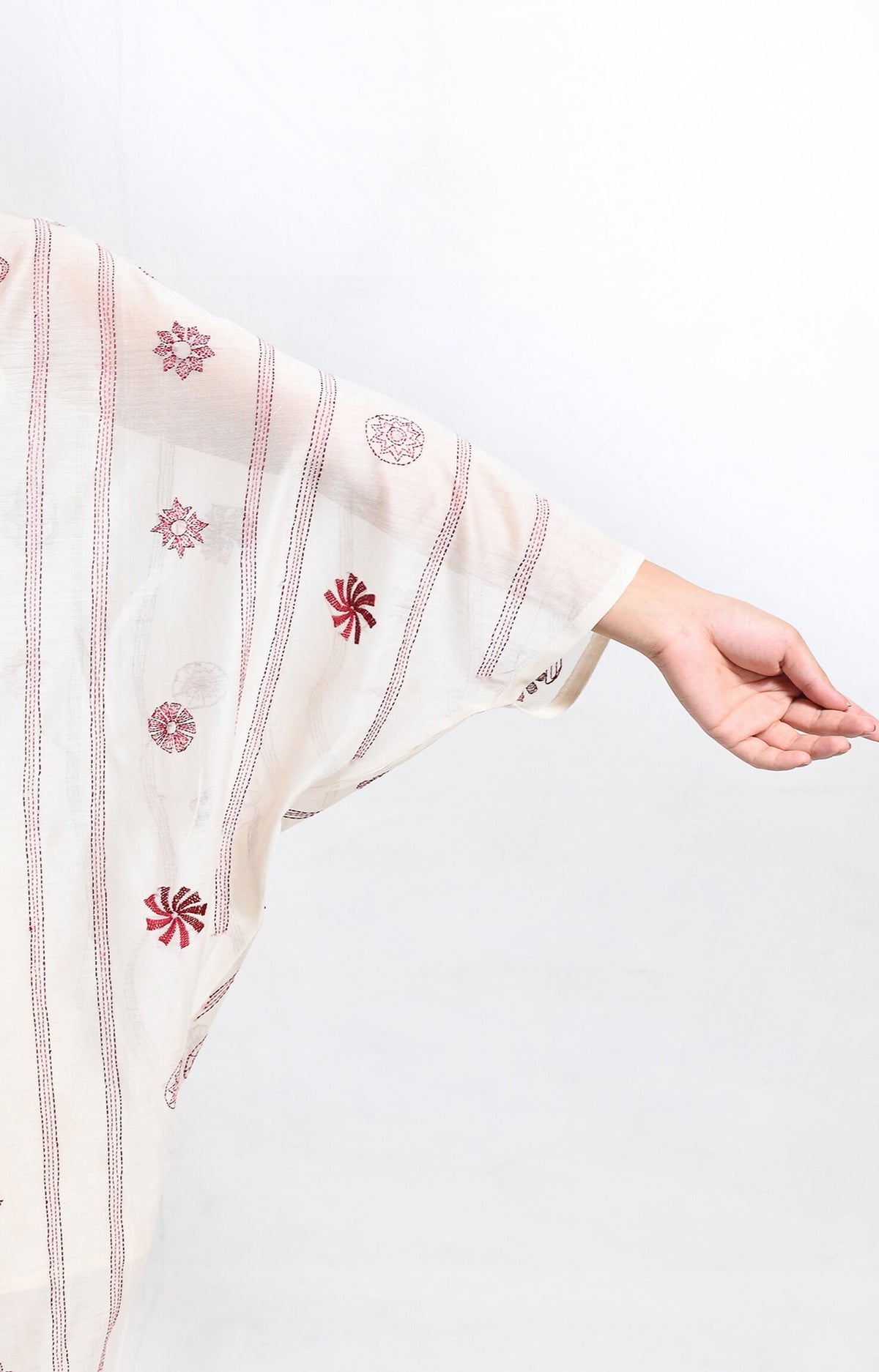 Pearl-white embroidered chanderi silk kaftan co-ord set – Hiranya
