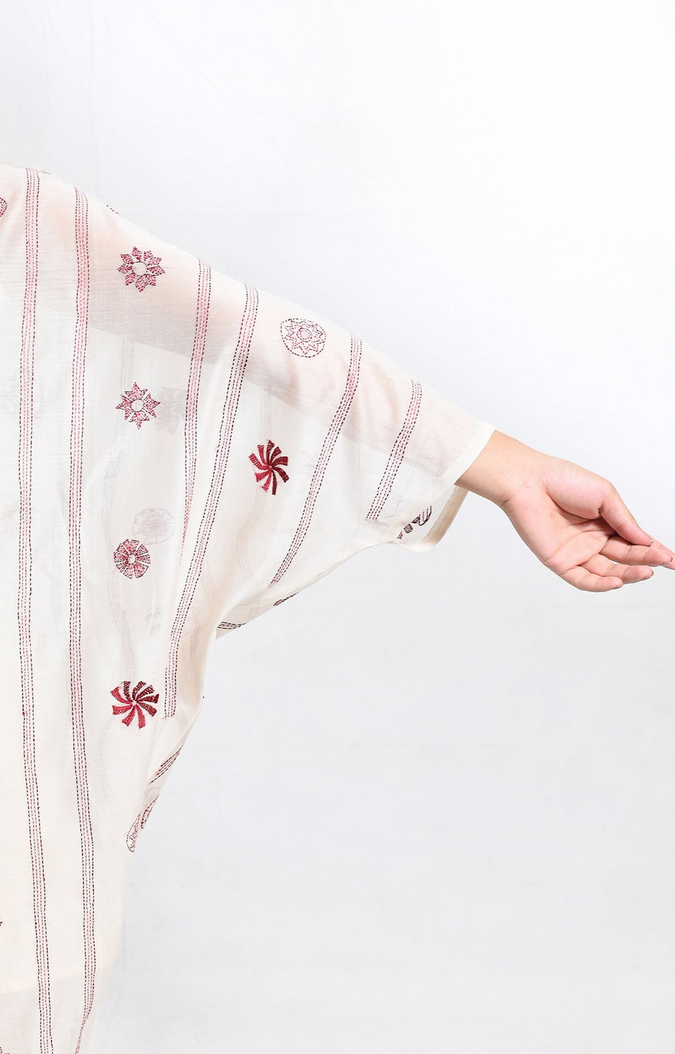 Pearl-white embroidered chanderi silk kaftan co-ord set – Hiranya