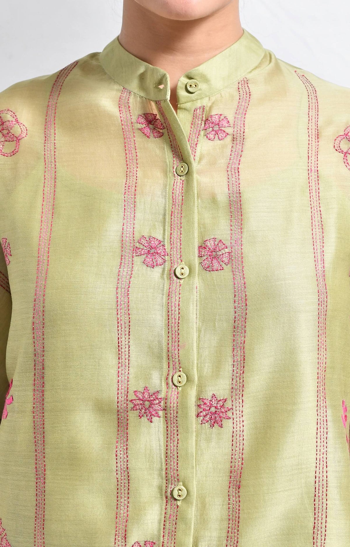 Green embroidered chanderi silk kaftan co-ord set – Hiranya