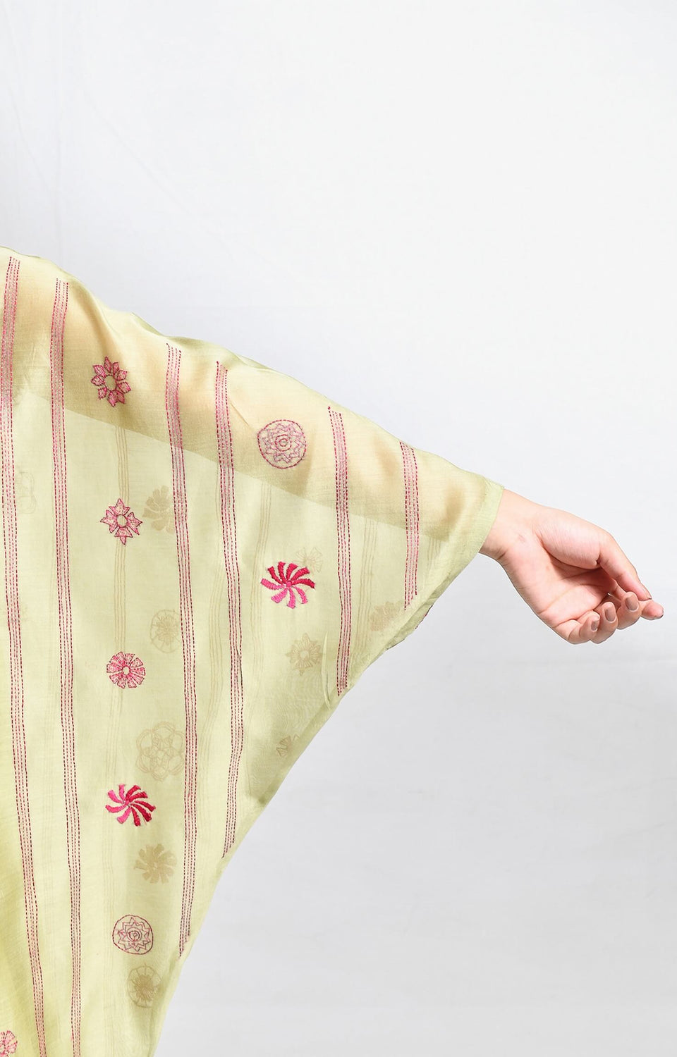 Green embroidered chanderi silk kaftan co-ord set – Hiranya