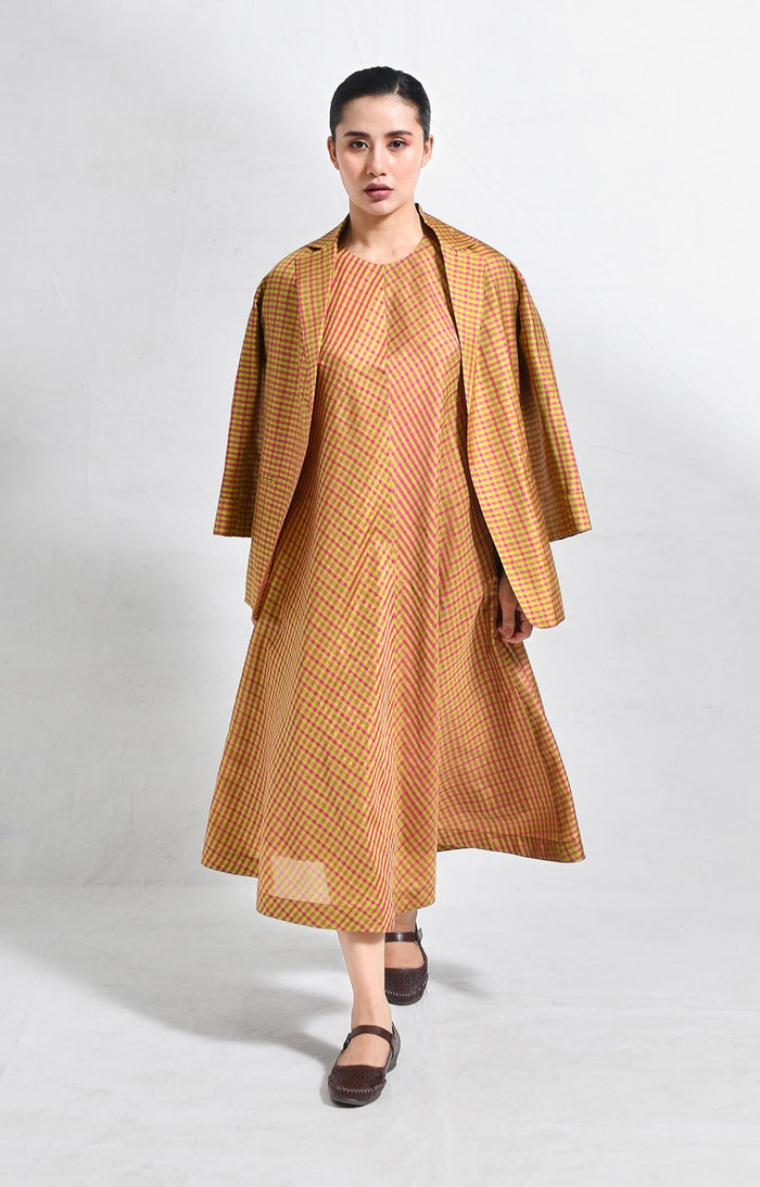 Monette Silk Dress with Lumen Blazer- Pink & Olive