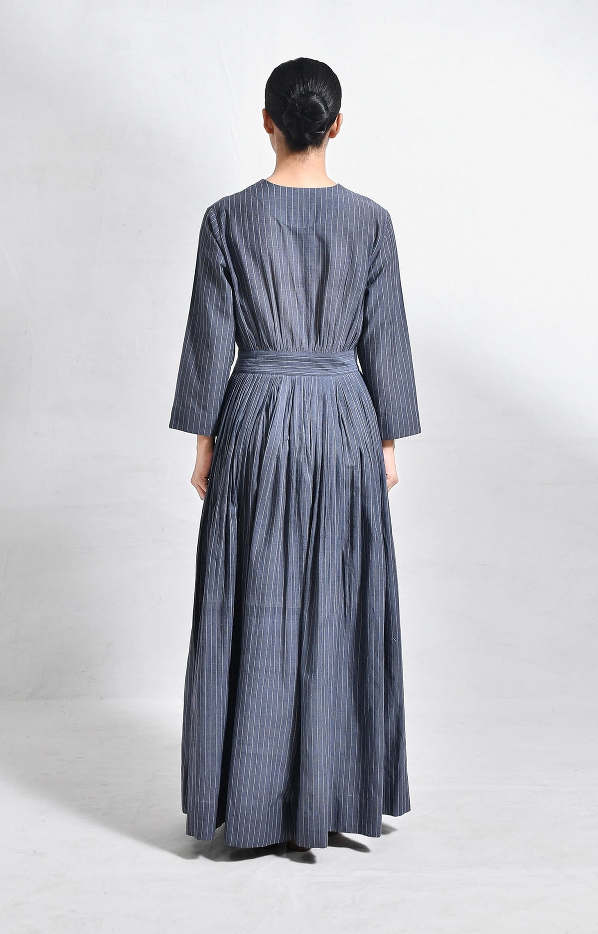 Charcoal khadi striped wrap dress for women – Handloom dresses