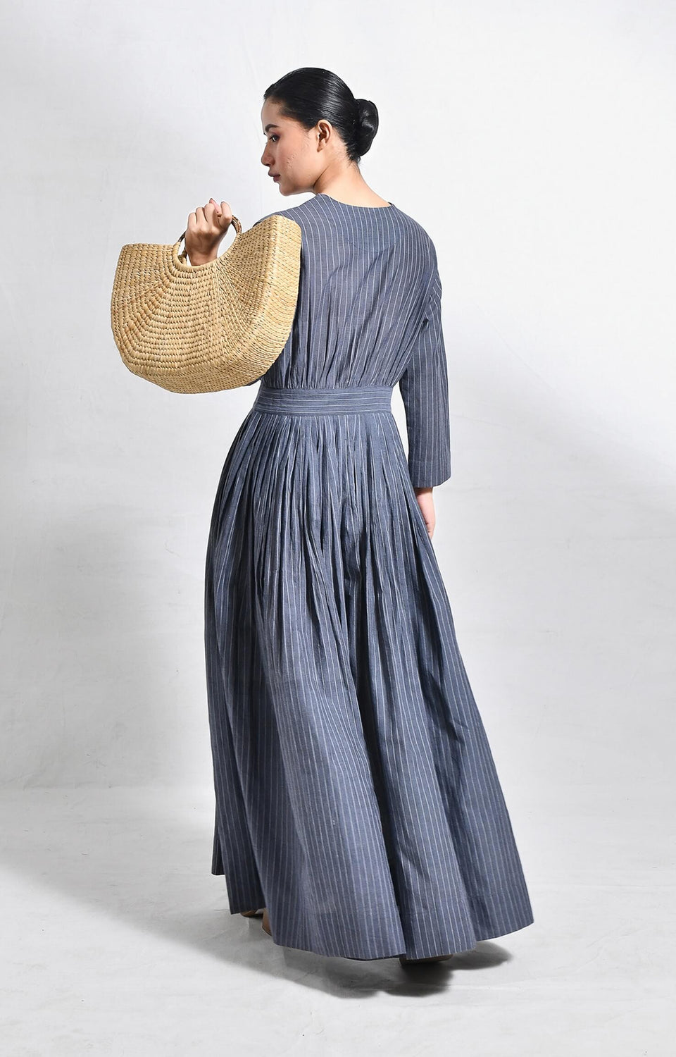 Charcoal khadi striped wrap dress for women – Handloom dresses