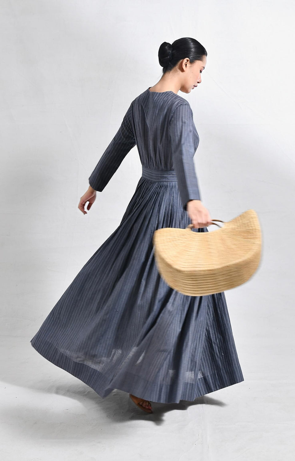 Charcoal khadi striped wrap dress for women – Handloom dresses