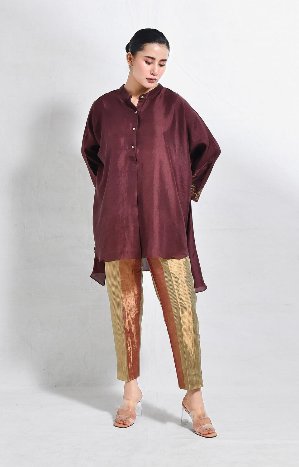 Mulberry silk kurta with embroidered cuffs and premium silk texture