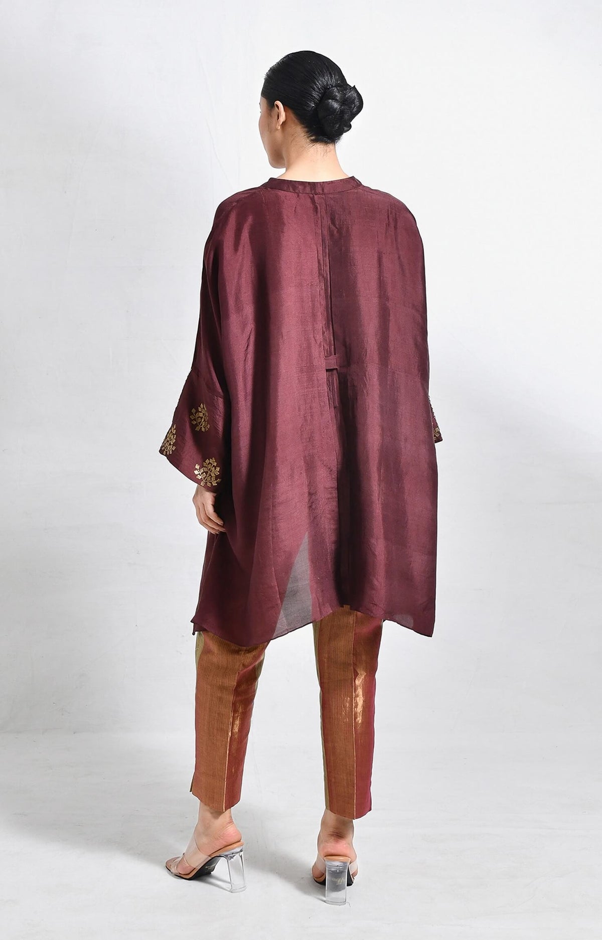 Mulberry silk kurta with embroidered cuffs and premium silk texture