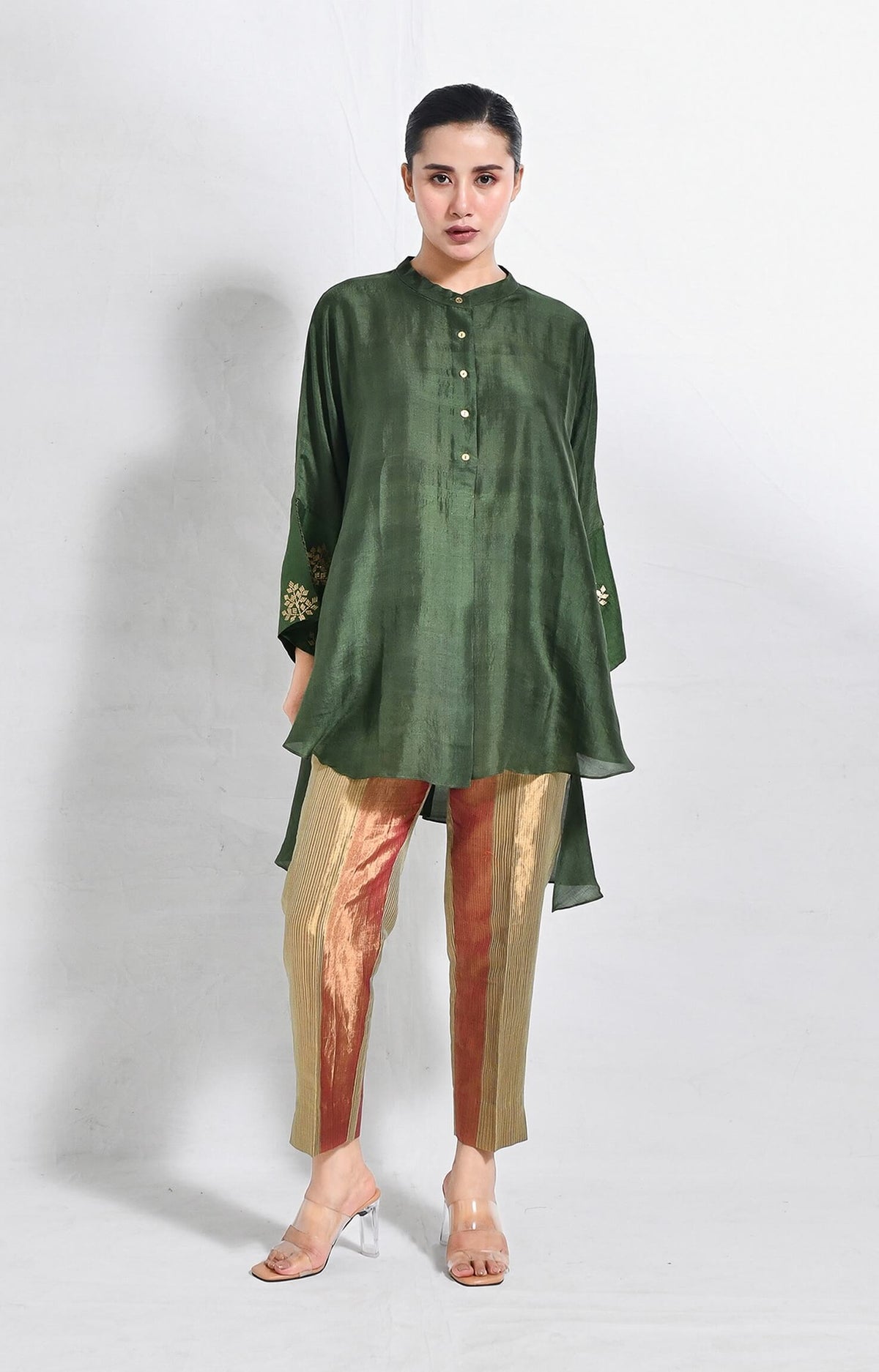 Green Mulberry silk kurta for women with soft sheen  finish