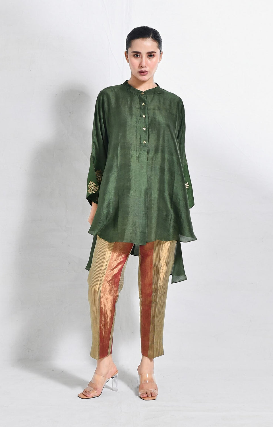 Green Mulberry silk kurta for women with soft sheen  finish