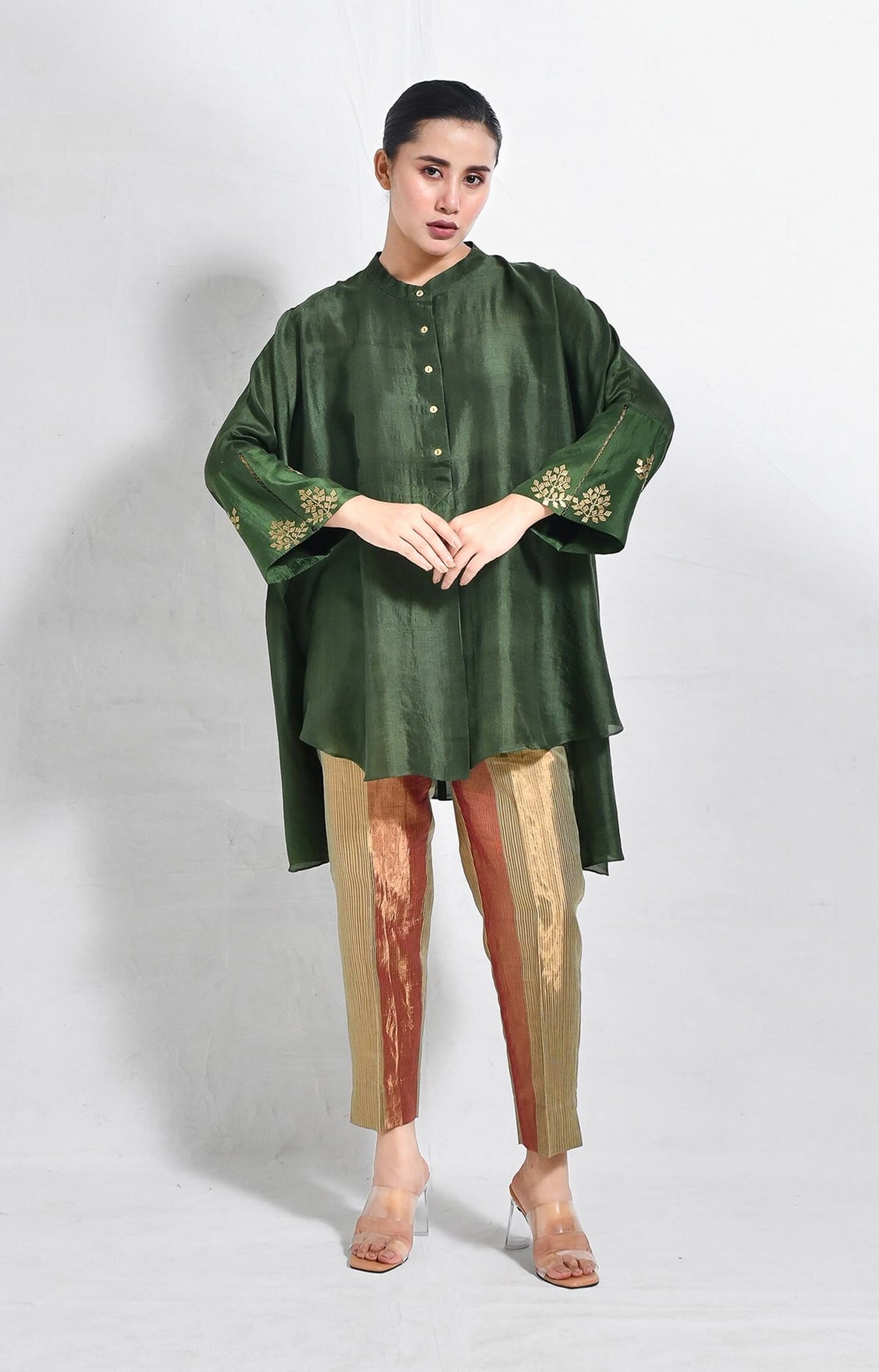 Green Mulberry silk kurta for women with soft sheen  finish