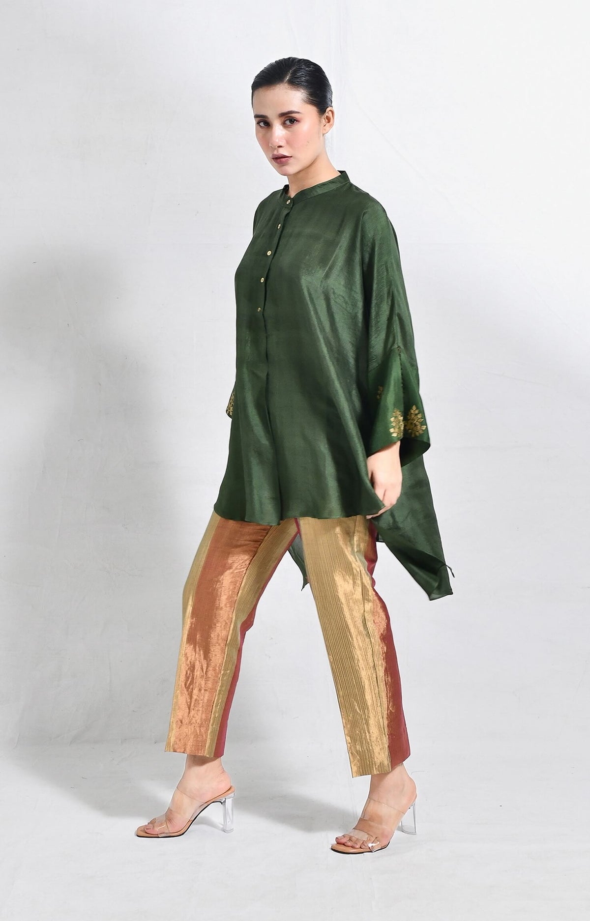 Green Mulberry silk kurta for women with soft sheen  finish
