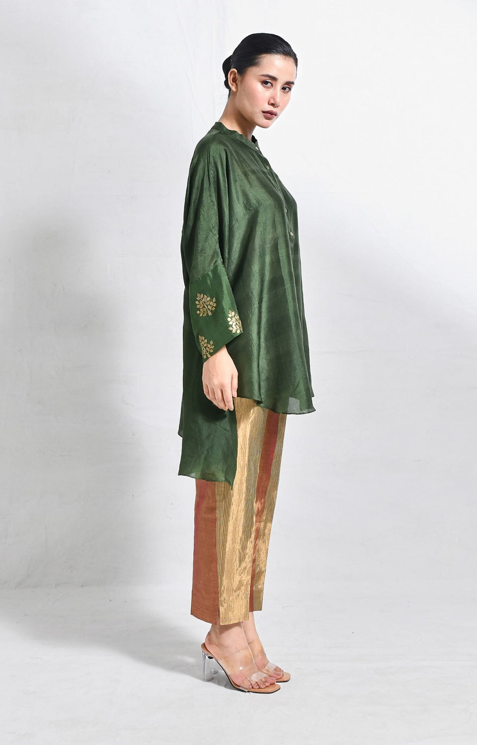 Green Mulberry silk kurta for women with soft sheen  finish