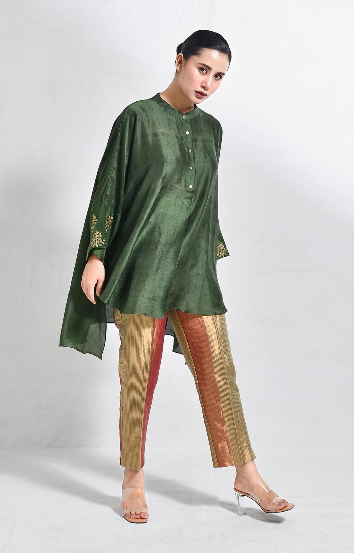 Green Mulberry silk kurta for women with soft sheen  finish