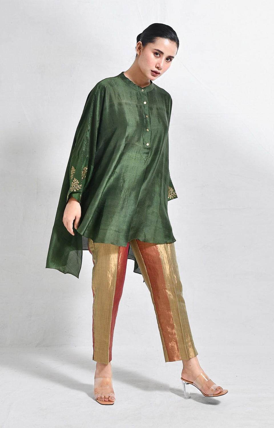 Green Mulberry silk kurta for women with soft sheen  finish