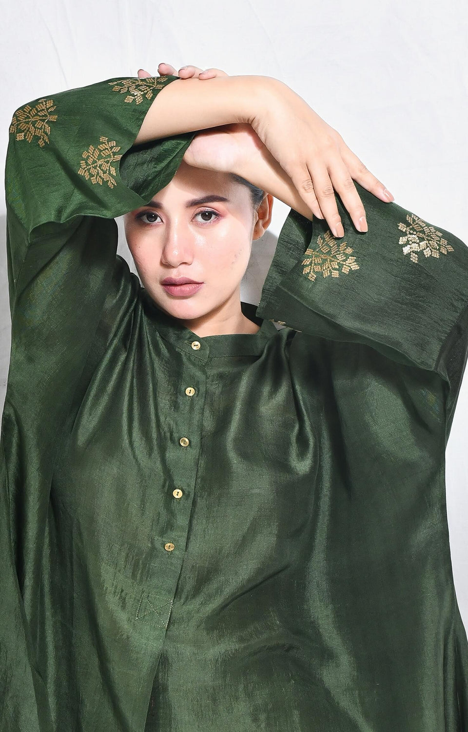 Green Mulberry silk kurta for women with soft sheen  finish