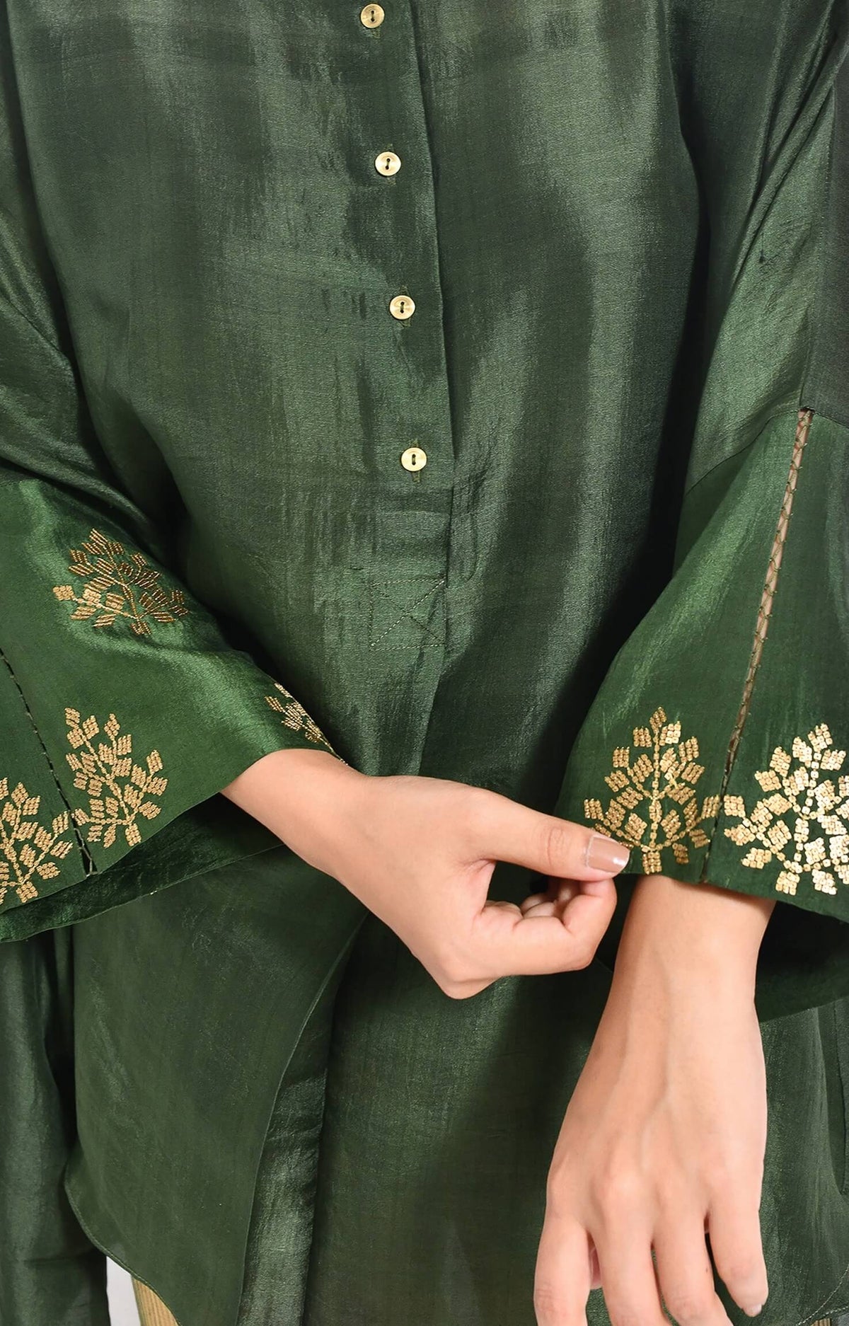 Green Mulberry silk kurta for women with soft sheen  finish