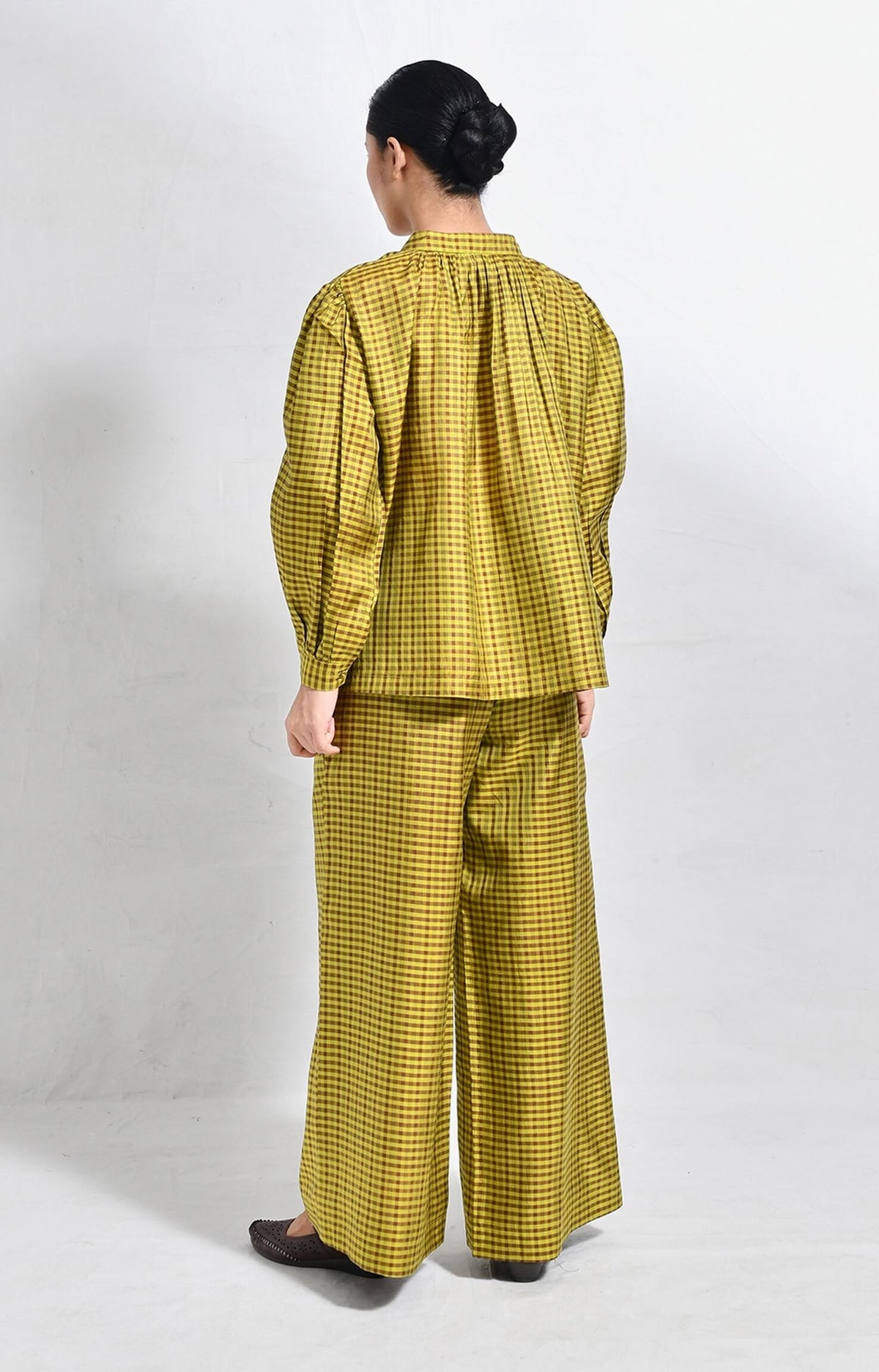Mustard Bangalore silk lounge co-ord set for women by Hiranya