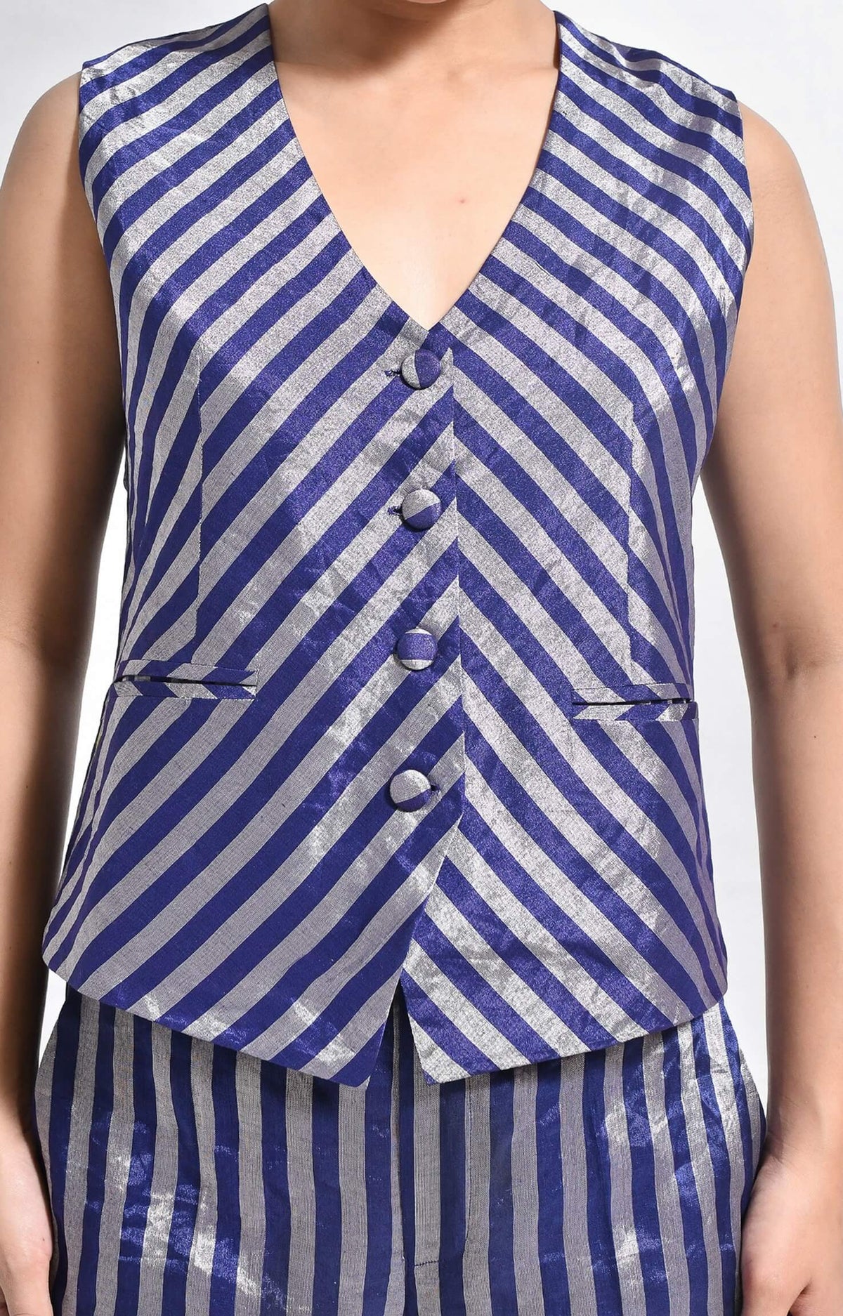 Navy blue striped tissue waistcoat co-ord - striped co-ord set