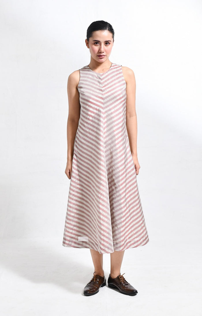 Pinstriped Monette Dress- Silver & Red