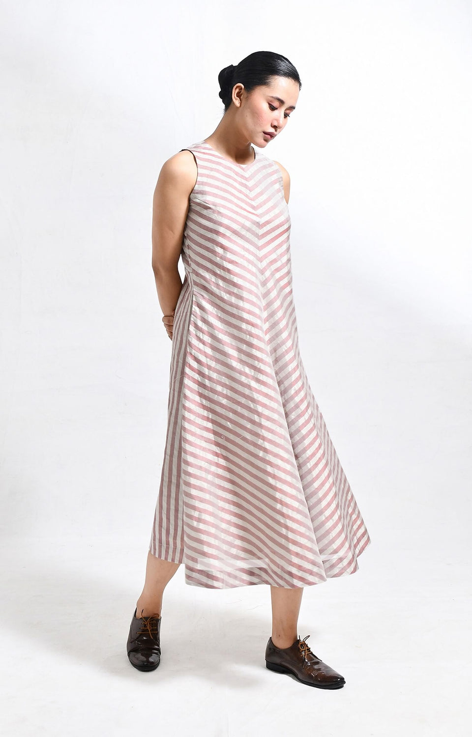 Pinstriped Monette Dress- Silver & Red