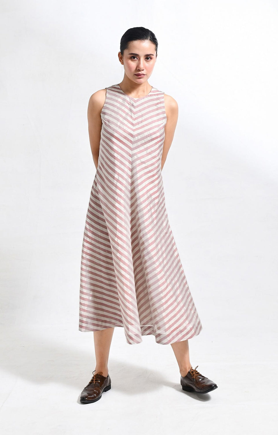 Pinstriped Monette Dress- Silver & Red