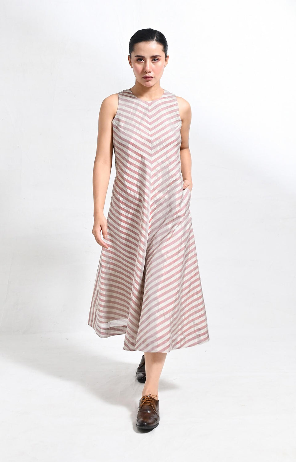 Pinstriped Monette Dress- Silver & Red