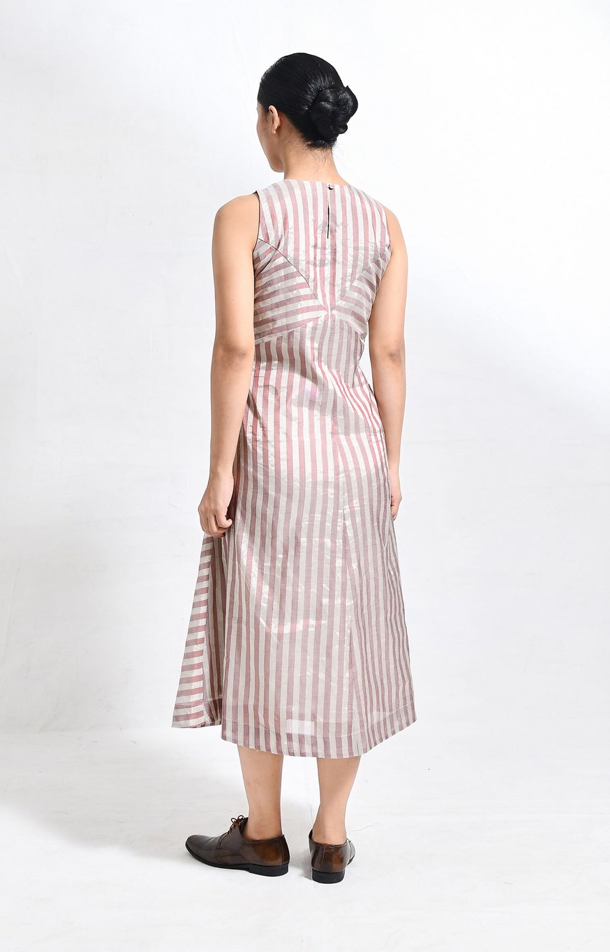 Pinstriped Monette Dress- Silver & Red