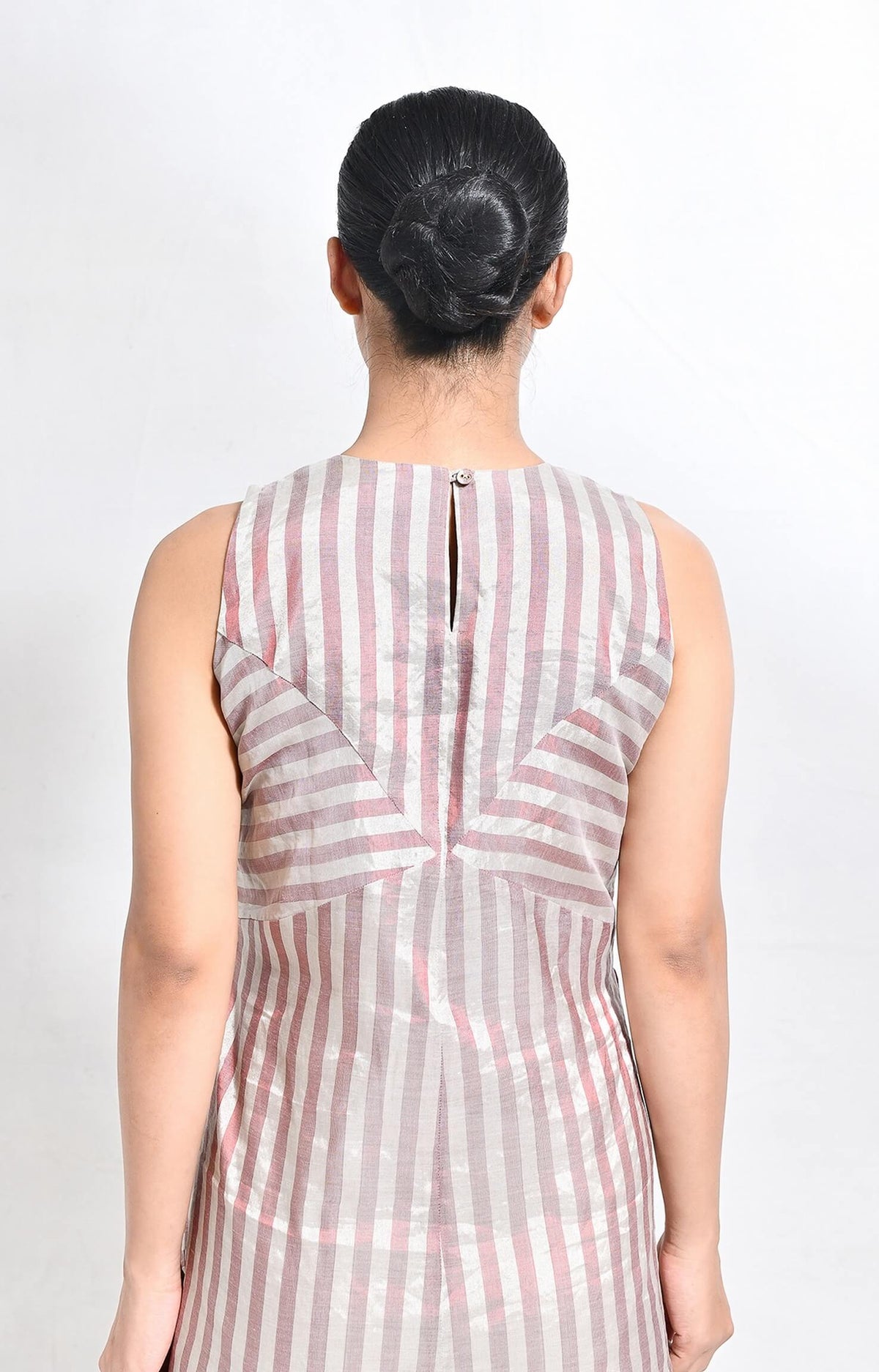Pinstriped Monette Dress- Silver & Red