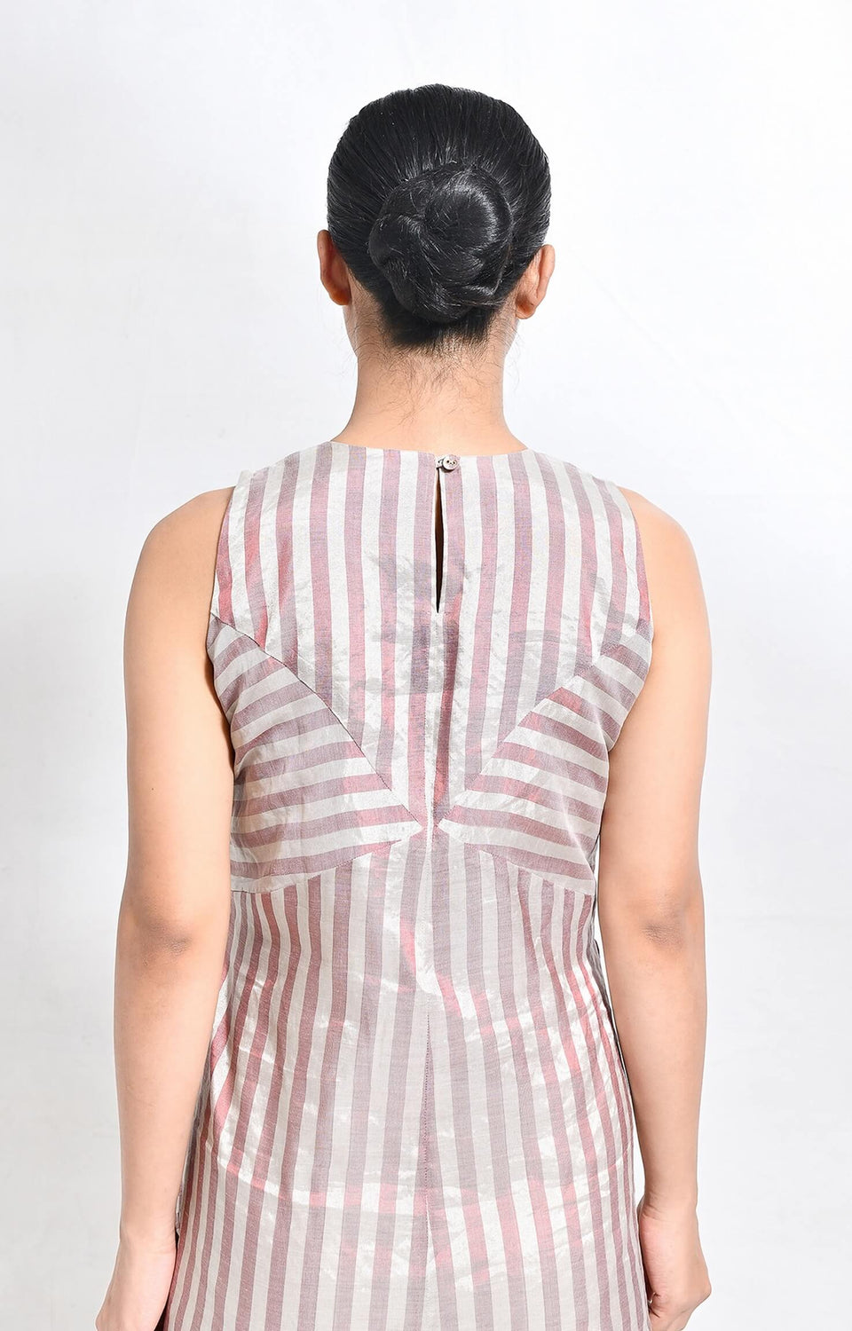 Pinstriped Monette Dress- Silver & Red