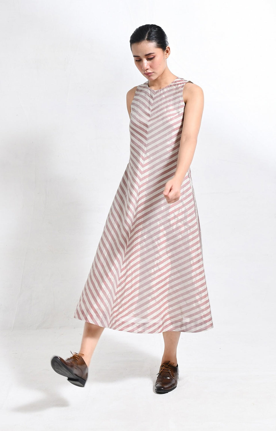 Pinstriped Monette Dress- Silver & Red