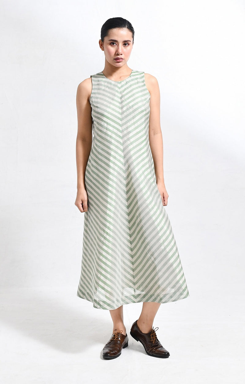 Pinstriped Ingrid Dress- Silver & Green