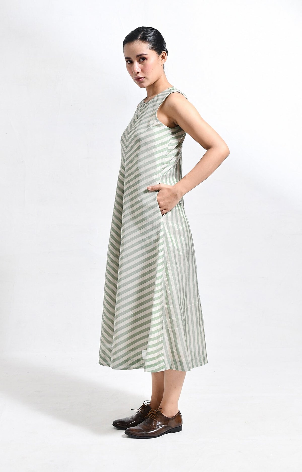 Pinstriped Monette Dress- Silver & Green